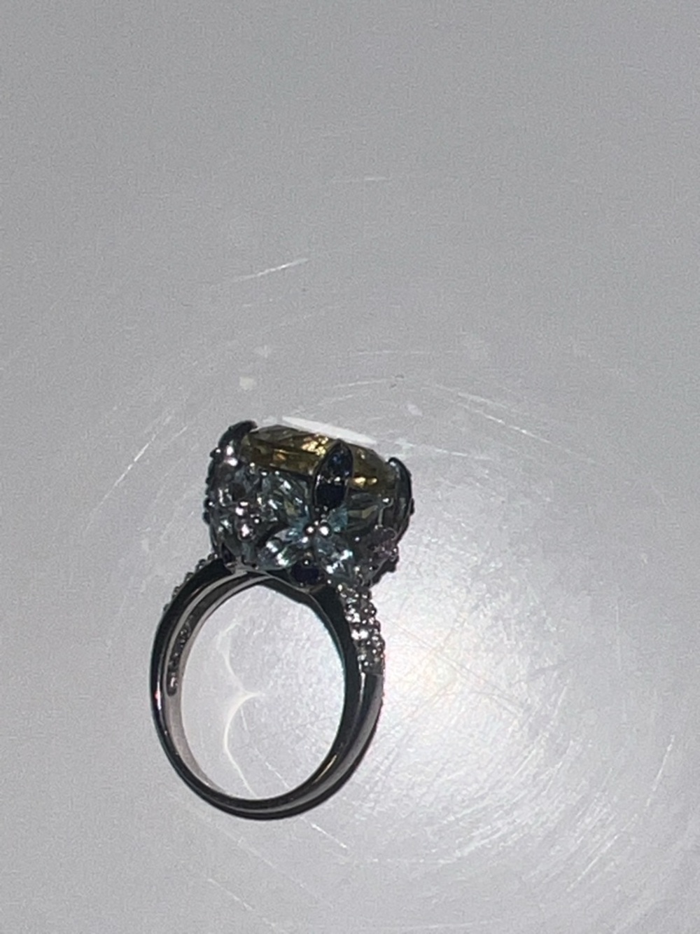 Zales Silver Ring with Yellow Center Stone and Pavé Accents - Picture 7 of 7